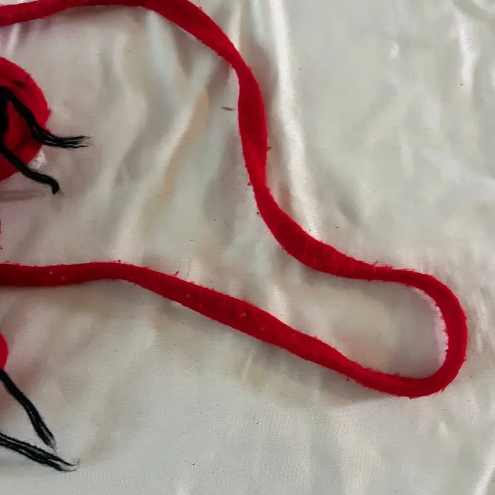 Vtg Red Kids Corded Mittens Knit Lion Animal